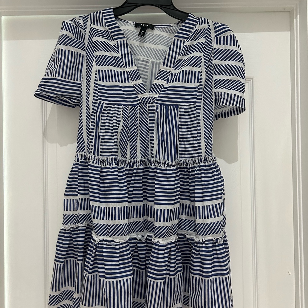 Aqua Navy and White Geometric Mini Dress